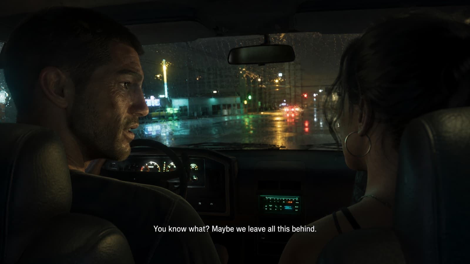 Example result from the Cutscene dialogue frame prompt — Over-the-shoulder with a subtitle bar. Reads instantly as a game.