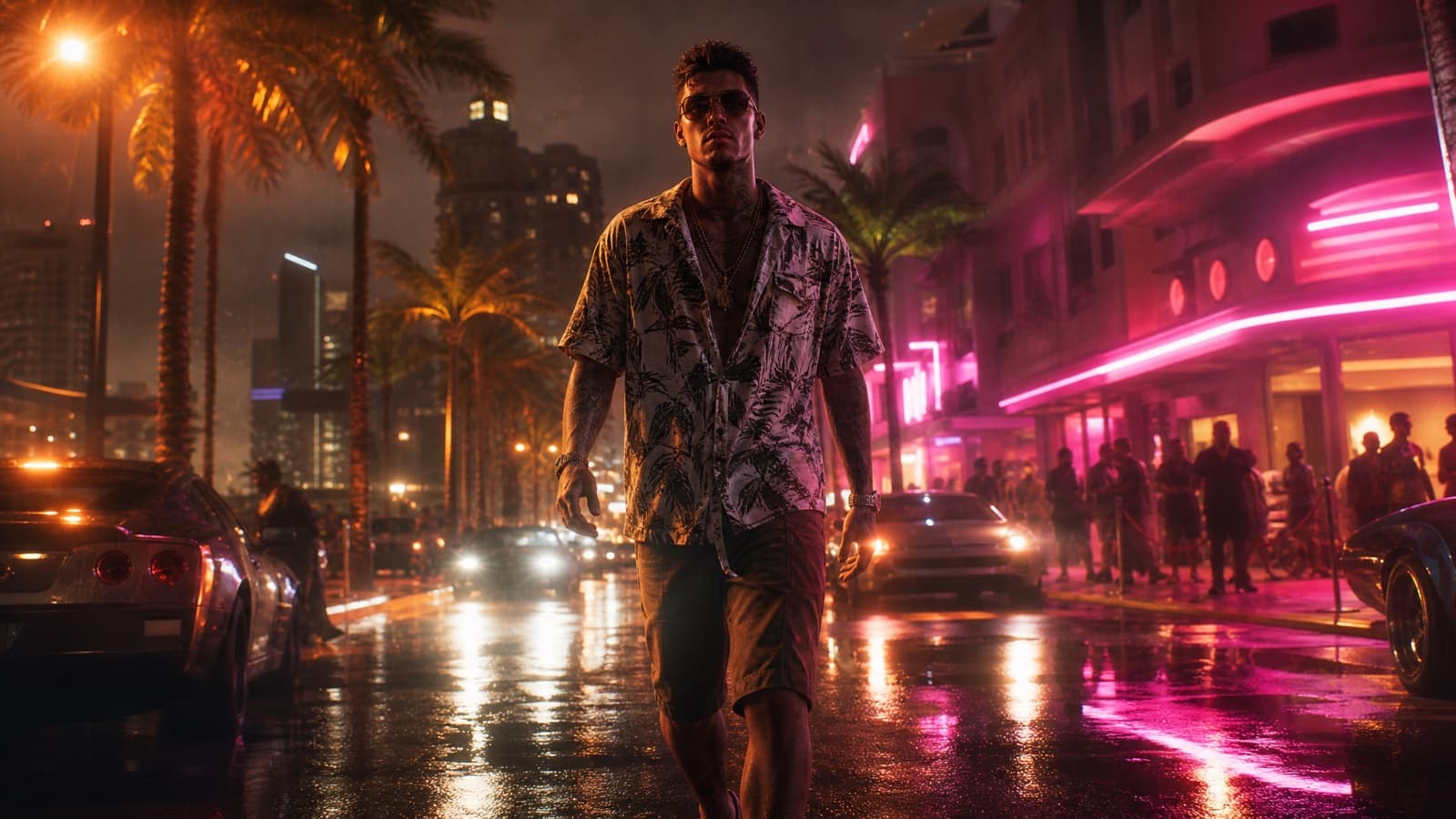 Example result from the Slow-mo hero walk prompt — The character-intro beat. Low angle, backlit, nobody smiling.