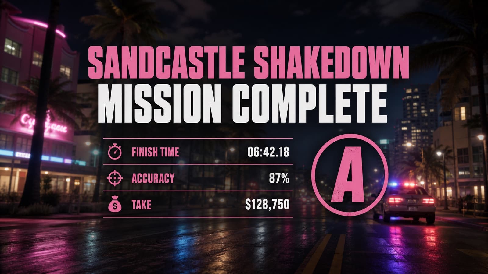 Example result from the Mission passed card prompt — The results screen, with a stat readout and a grade.